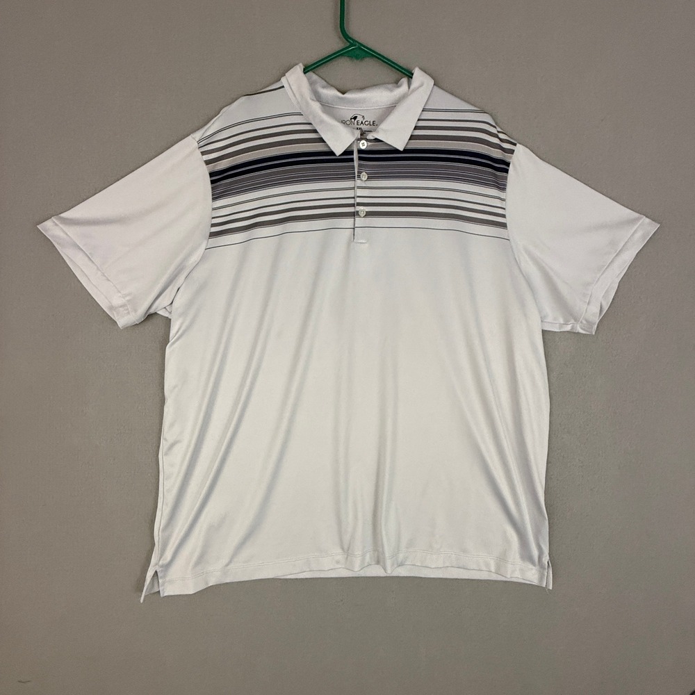 Iron Eagle Mens XXL Golf‎ Polo Shirt White Striped Short Sleeve Performance